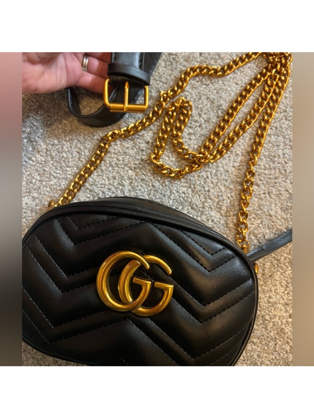 Designer Inspired NWOT Black Quilted Leather Crossbody Bag / Fanny Pack
